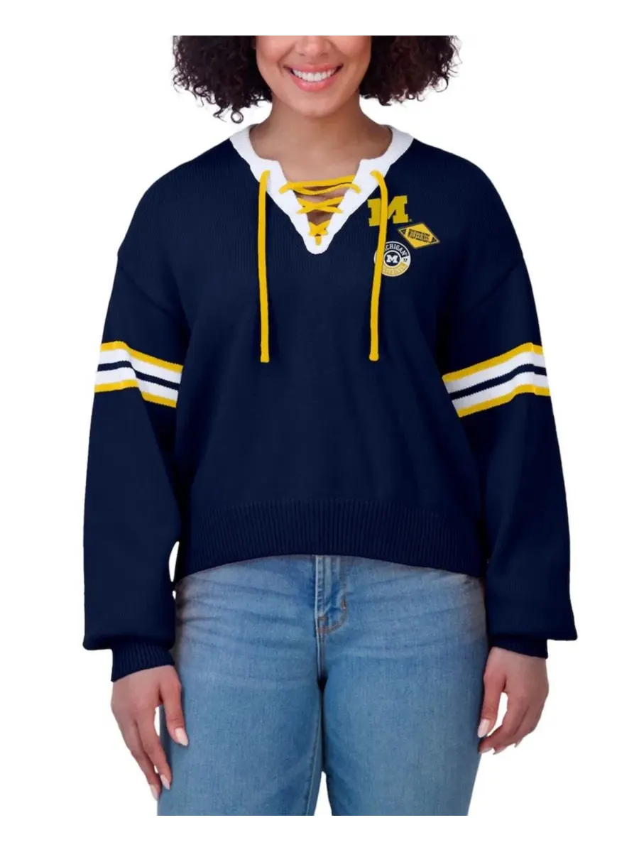 Свитер-пуловер с длинным рукавом, модель Lace-Up Pullover Sweater WEAR by Erin Andrews — изображение 4 из 4, темно-синий