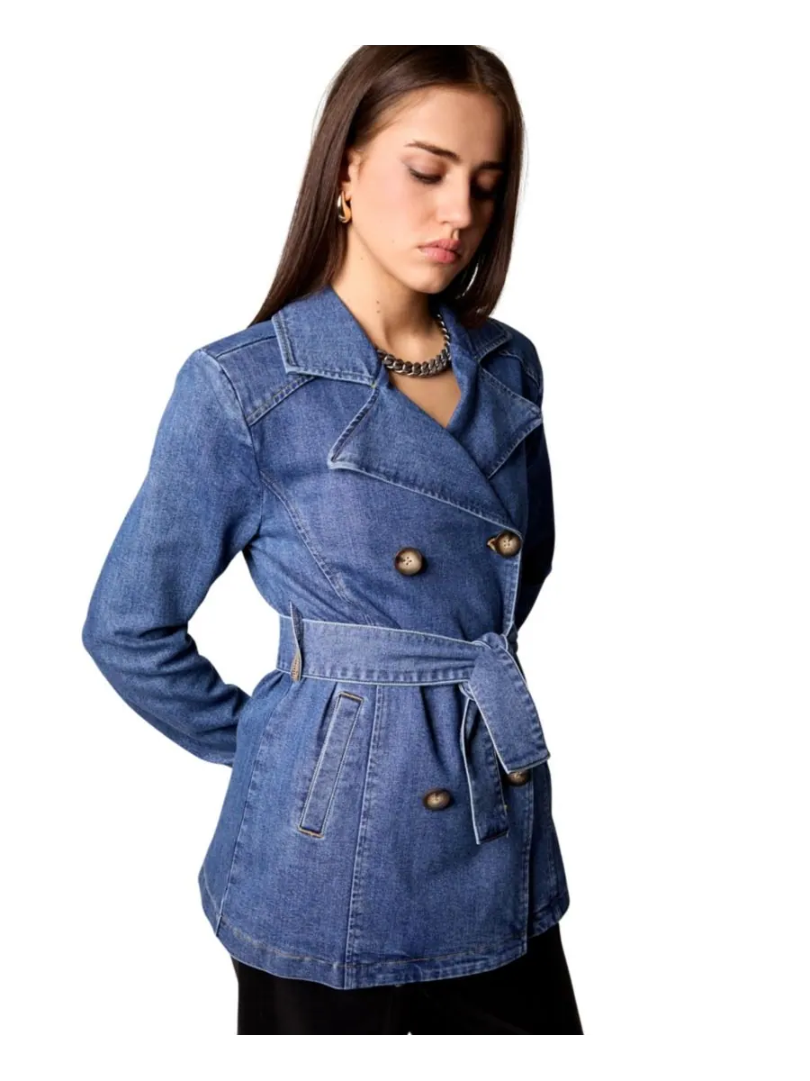 Женский двубортный тренч Gracie со съемным капюшоном Blue Revival, Medium stone