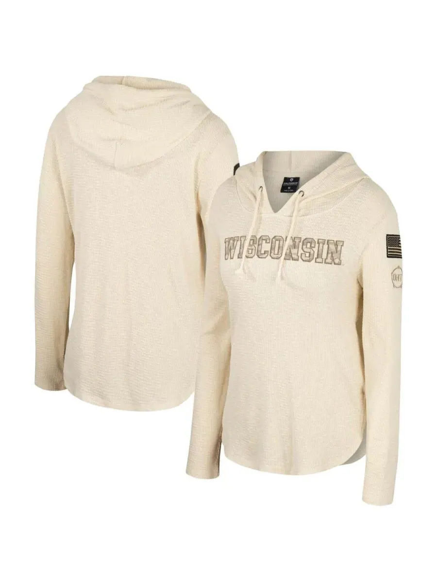 Colosseum Женская кремовая толстовка с длинным рукавом Wisconsin Badgers OHT Military Appreciation — изображение 1 из 3