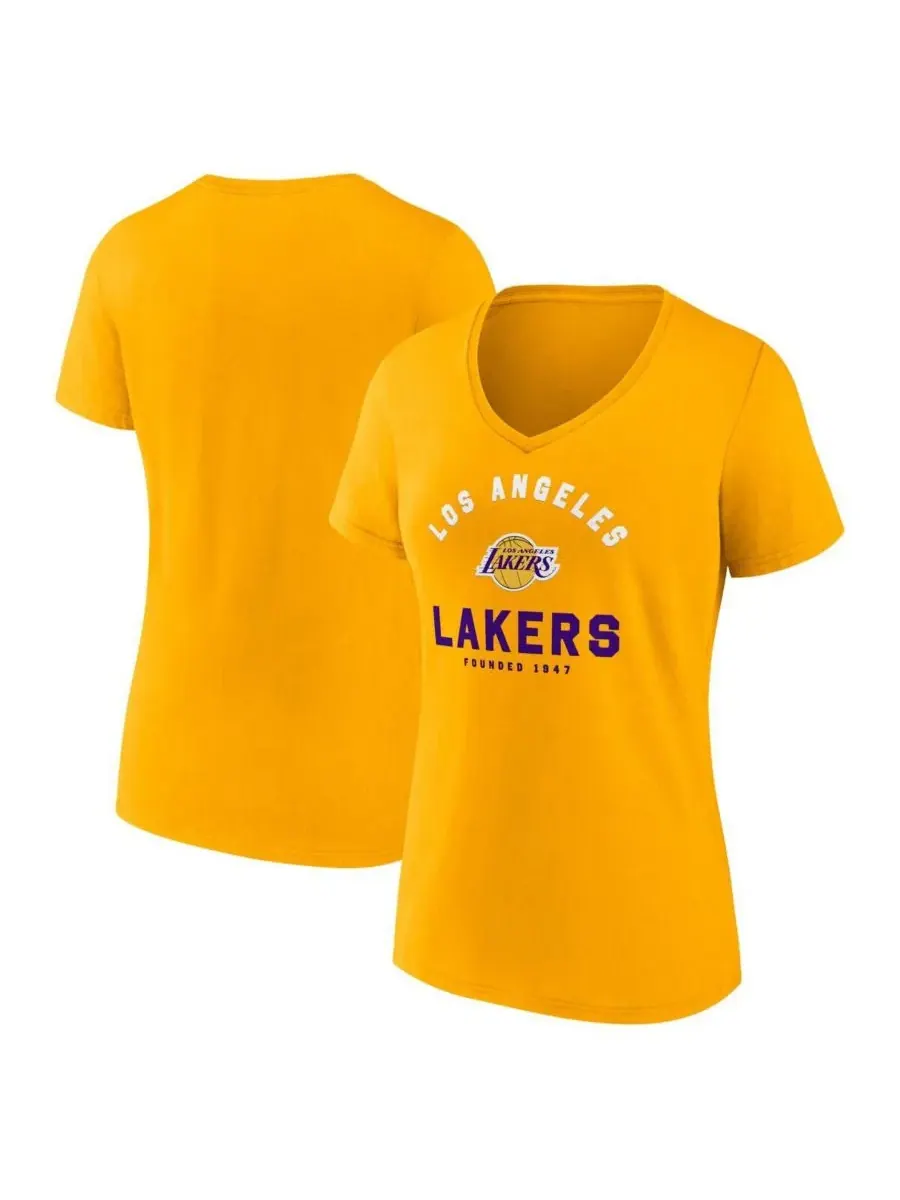 Женская золотая футболка Los Angeles Lakers Unrivaled с V-образным вырезом Logo Athletic — изображение 1 из 3, золото