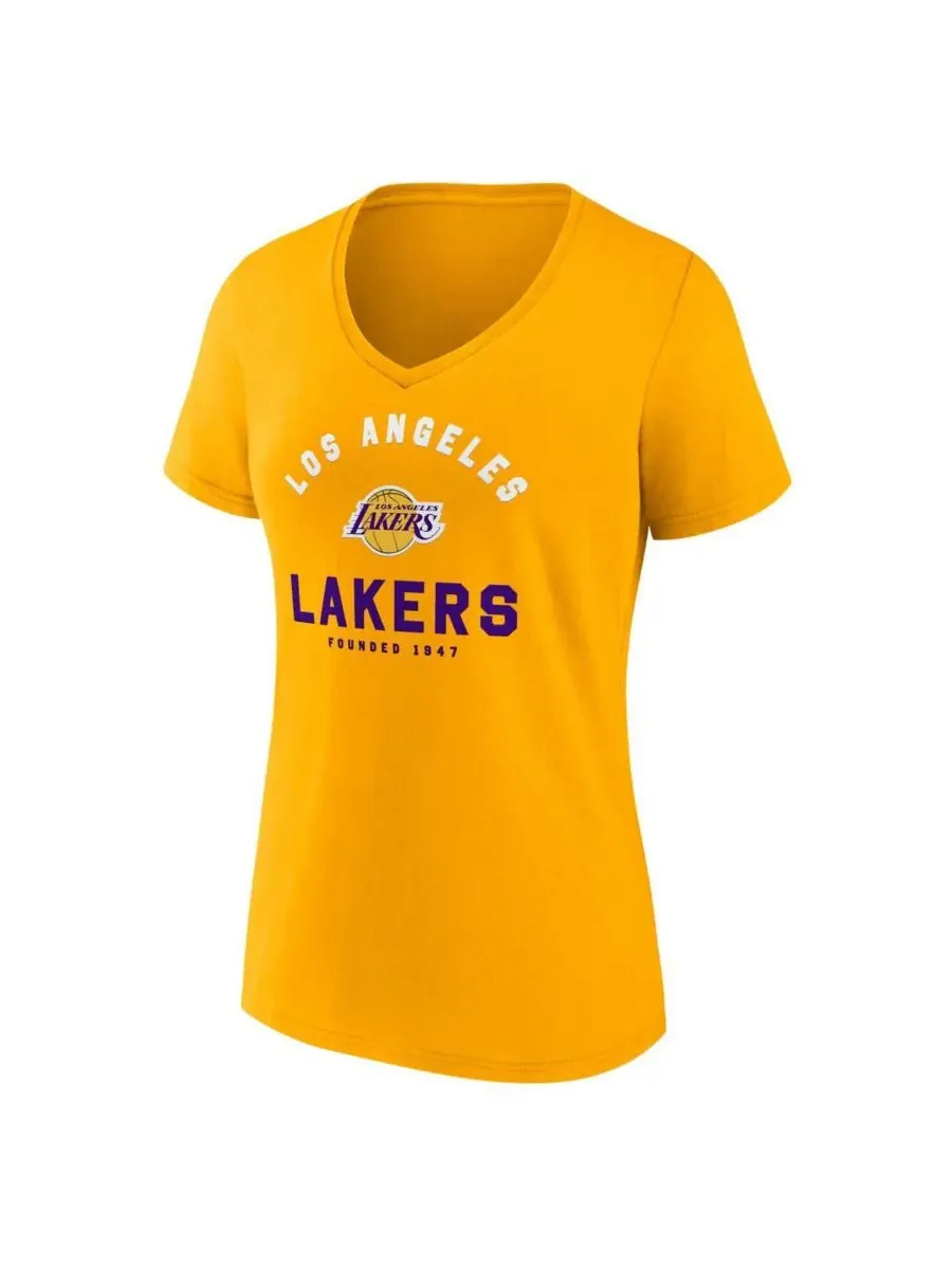 Женская золотая футболка Los Angeles Lakers Unrivaled с V-образным вырезом Logo Athletic — изображение 2 из 3, золото