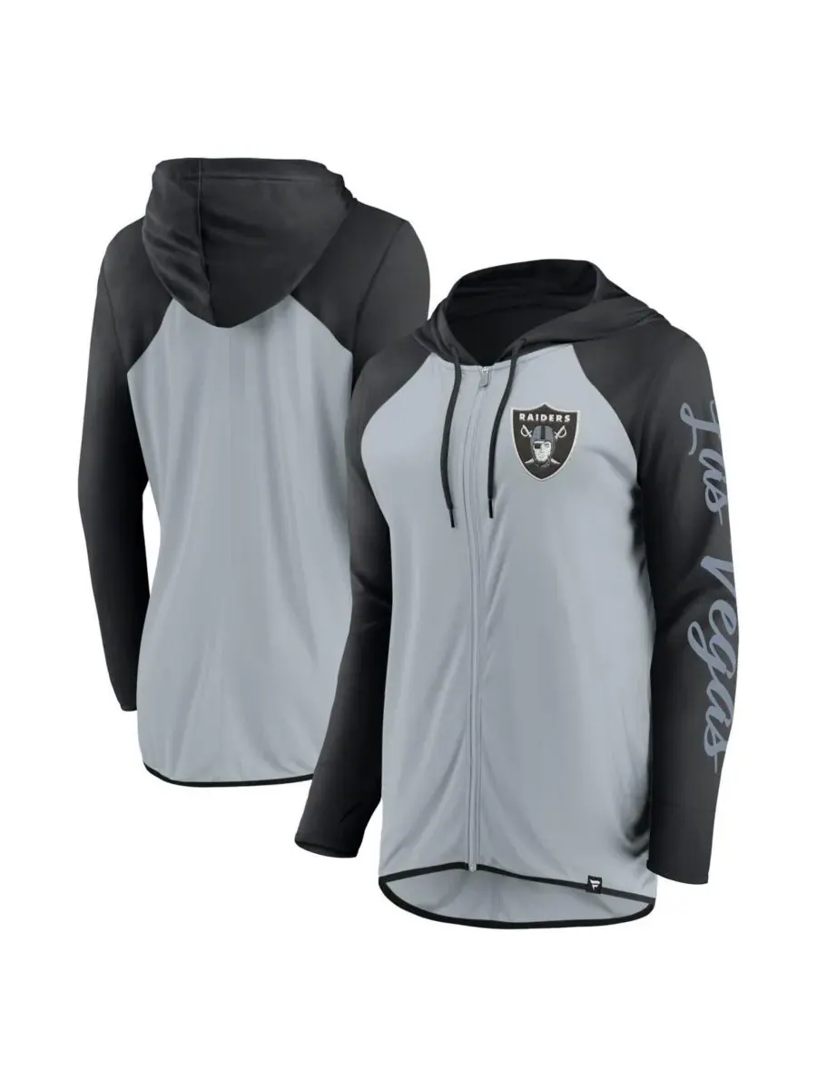 Fanatics Женская серебристо-черная толстовка на молнии с надписью Las Vegas Raiders — изображение 1 из 3, серебристый черный
