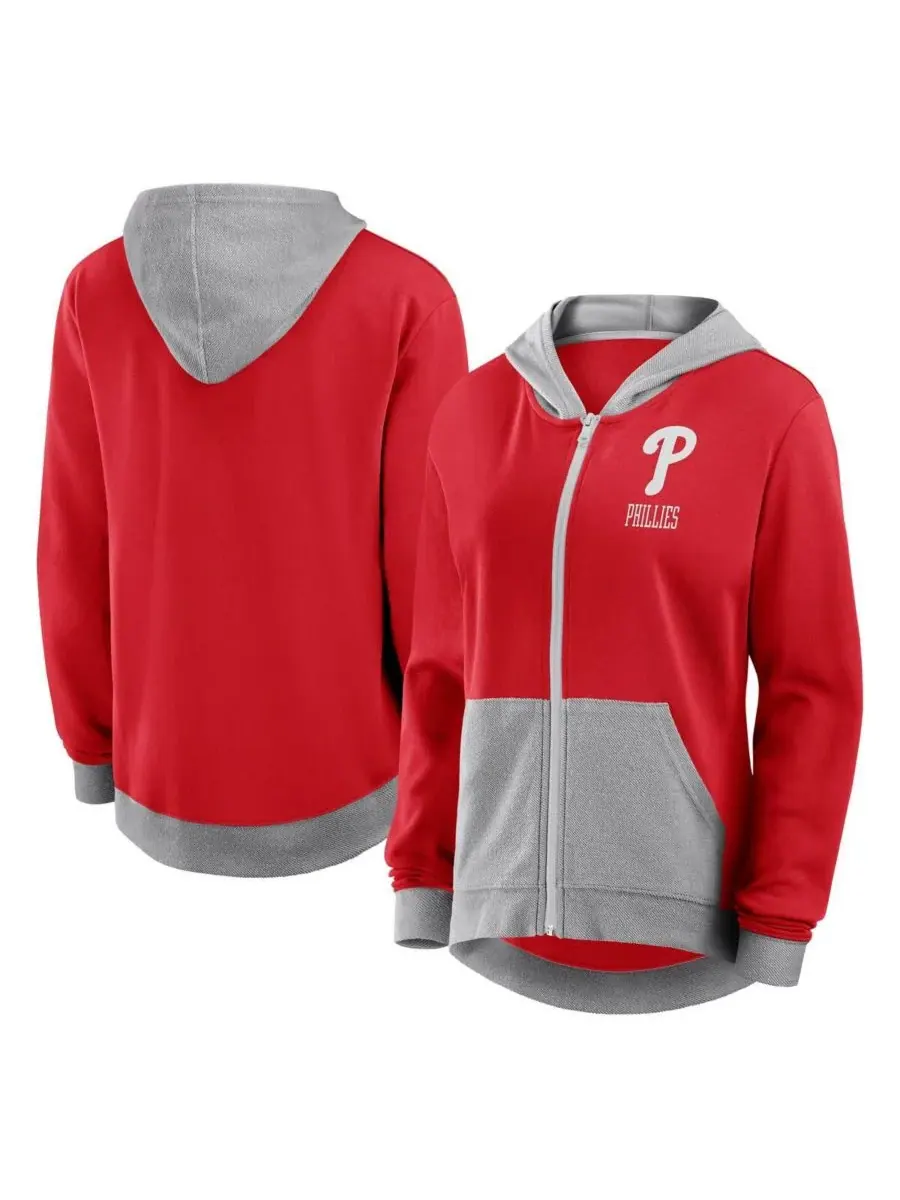 Fanatics Женская красная толстовка на молнии Philadelphia Phillies Hit It French Terry — изображение 1 из 3, красный