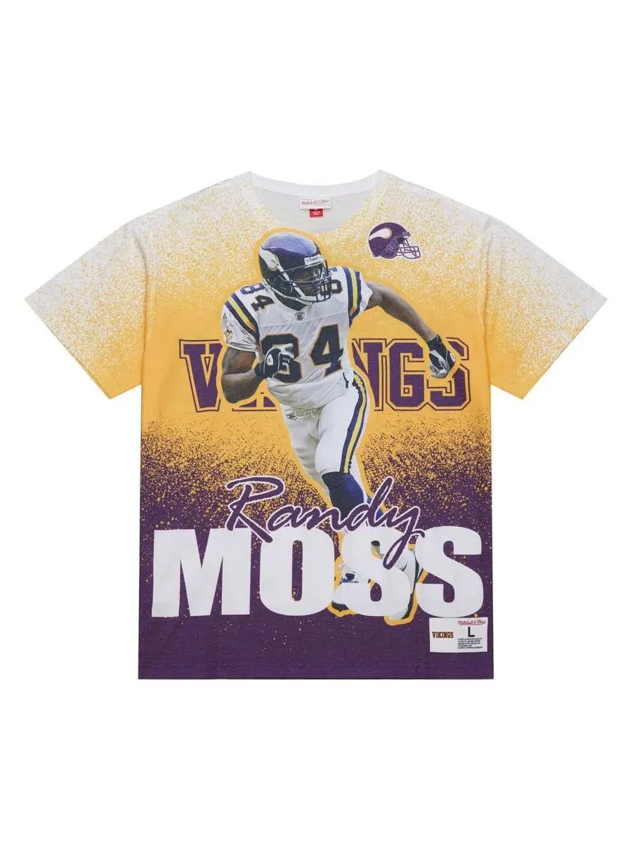 Mitchell & Ness Мужская футболка с изображением Рэнди Мосса, серая, с логотипом Minnesota Vikings — изображение 1 из 4, серый