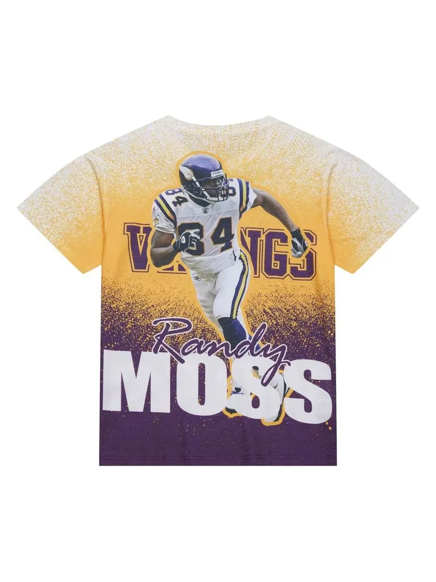Mitchell & Ness Мужская футболка с изображением Рэнди Мосса, серая, с логотипом Minnesota Vikings — изображение 4 из 4, серый