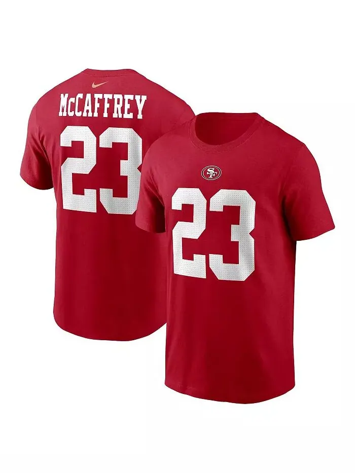 Мужская футболка Christian McCaffrey Scarlet San Francisco 49ers с именем и номером игрока Nike — изображение 1 из 3