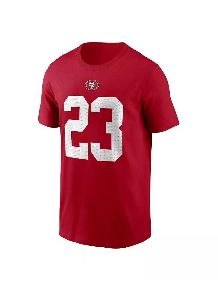Мужская футболка Christian McCaffrey Scarlet San Francisco 49ers с именем и номером игрока Nike — изображение 2 из 3
