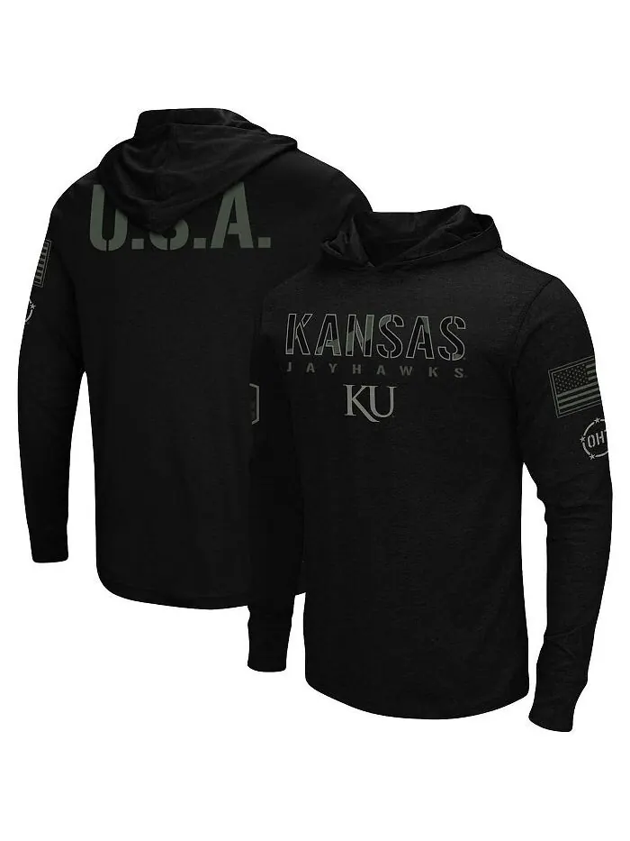 Мужская черная футболка с длинным рукавом Kansas Jayhawks OHT в стиле милитари с признательностью — изображение 1 из 4