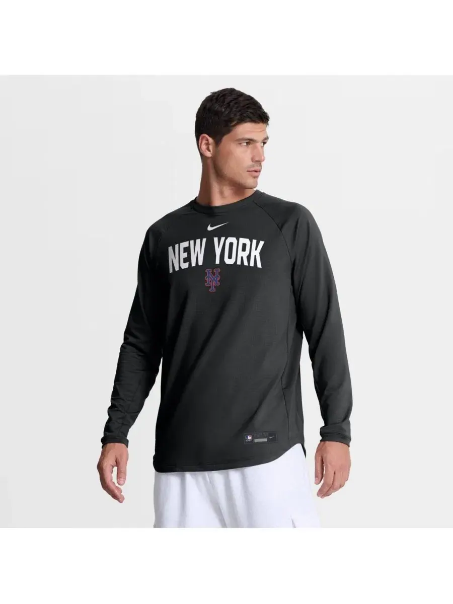Мужская черная толстовка New York Mets из аутентичной коллекции с рукавами реглан и технологией — изображение 1 из 5, черный
