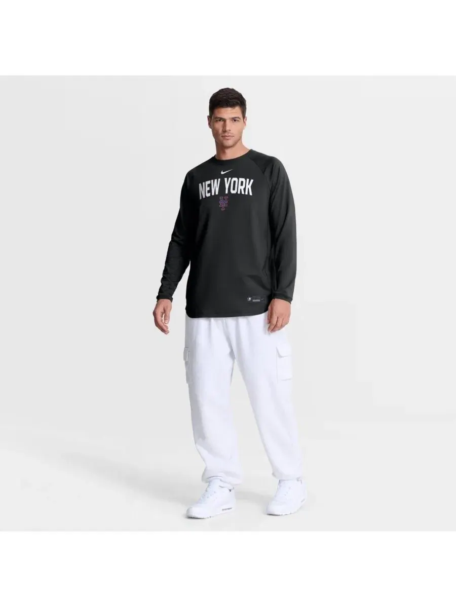 Мужская черная толстовка New York Mets из аутентичной коллекции с рукавами реглан и технологией — изображение 2 из 5, черный