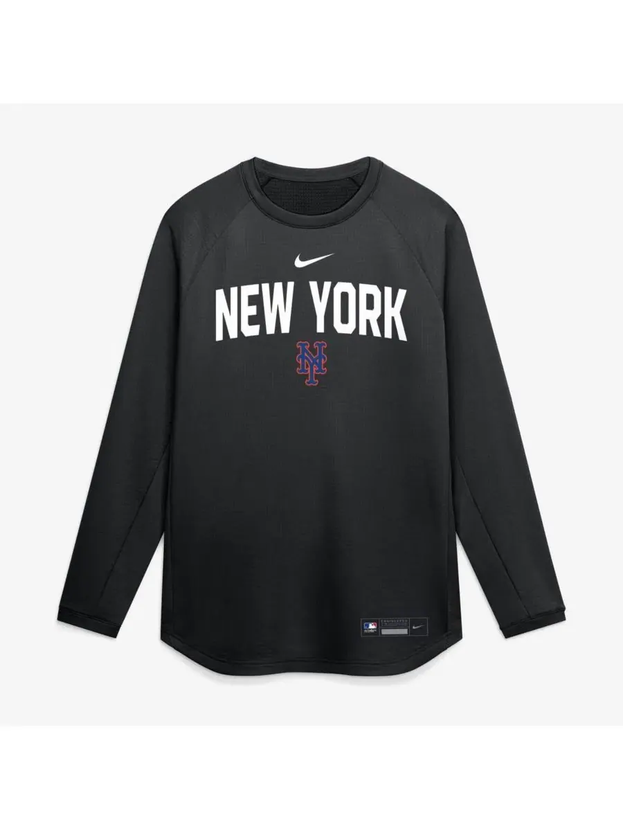 Мужская черная толстовка New York Mets из аутентичной коллекции с рукавами реглан и технологией — изображение 5 из 5, черный