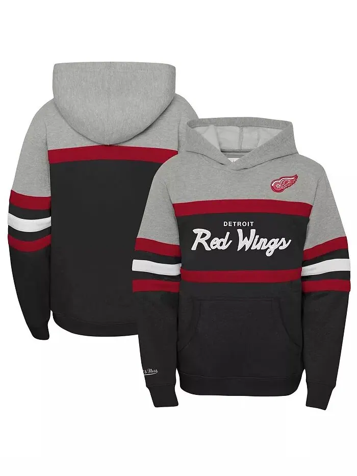 Толстовка с капюшоном для главного тренера Detroit Red Wings, черно-серая, для больших мальчиков и — изображение 1 из 3