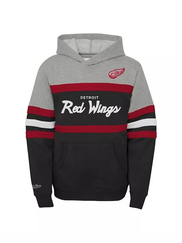 Толстовка с капюшоном для главного тренера Detroit Red Wings, черно-серая, для больших мальчиков и — изображение 2 из 3