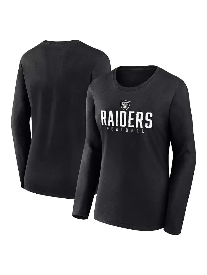 Женская черная футболка Las Vegas Raiders Plus Size Foiled Play с длинным рукавом Fanatics — изображение 1 из 3