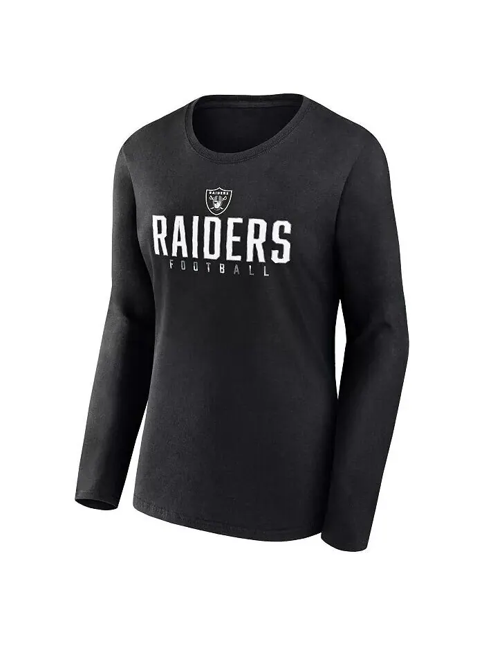 Женская черная футболка Las Vegas Raiders Plus Size Foiled Play с длинным рукавом Fanatics — изображение 2 из 3