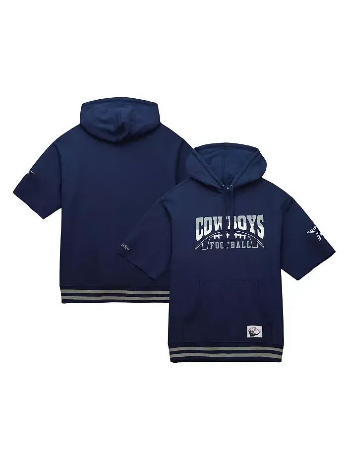 Мужская синяя толстовка с капюшоном Dallas Cowboys Pre-Game с короткими рукавами Mitchell & Ness — изображение 1 из 4
