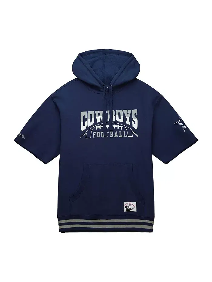 Мужская синяя толстовка с капюшоном Dallas Cowboys Pre-Game с короткими рукавами Mitchell & Ness — изображение 2 из 4