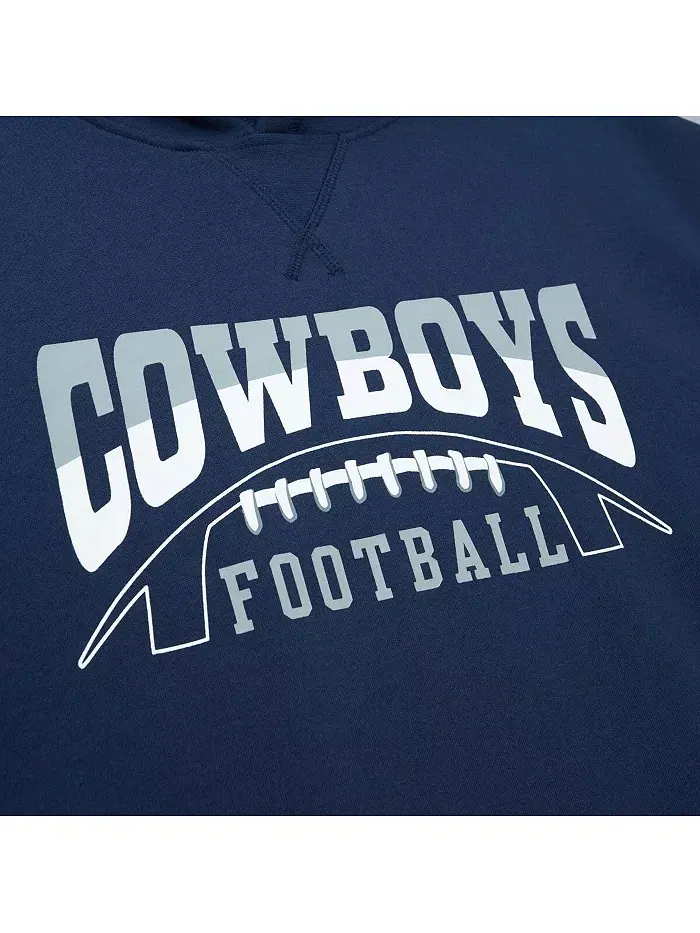 Мужская синяя толстовка с капюшоном Dallas Cowboys Pre-Game с короткими рукавами Mitchell & Ness — изображение 4 из 4