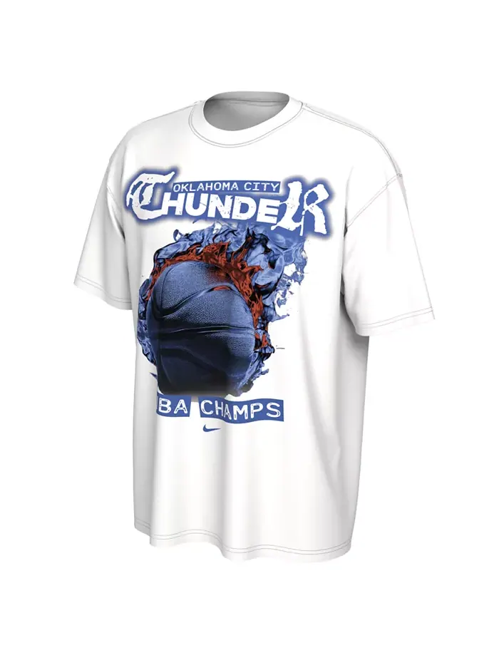 Мужская и женская белая футболка Oklahoma City Thunder 2025 с составом команды чемпионов финала NBA — изображение 1 из 2