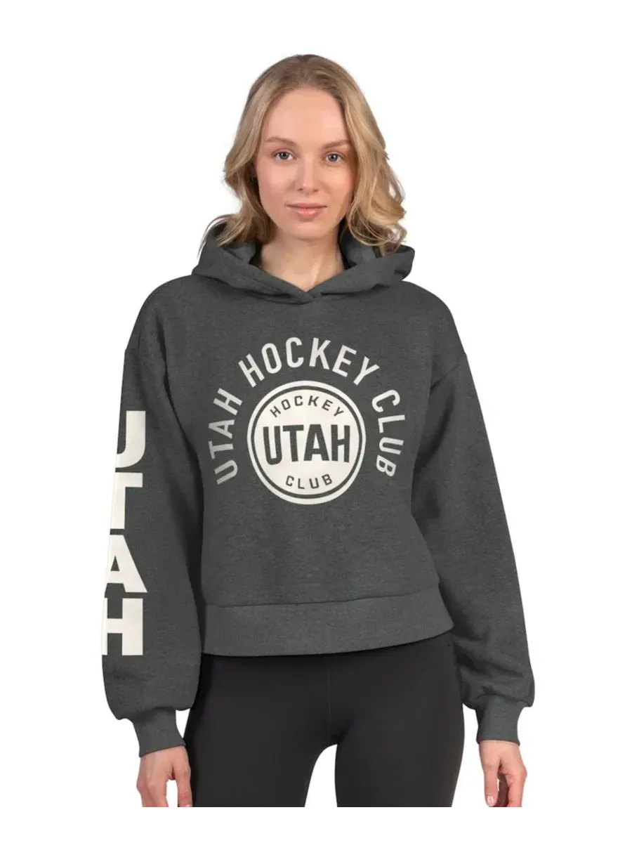 Женское укороченное худи из флиса с принтом Utah Mammoth Star Player Starter — изображение 1 из 2, темно-серый