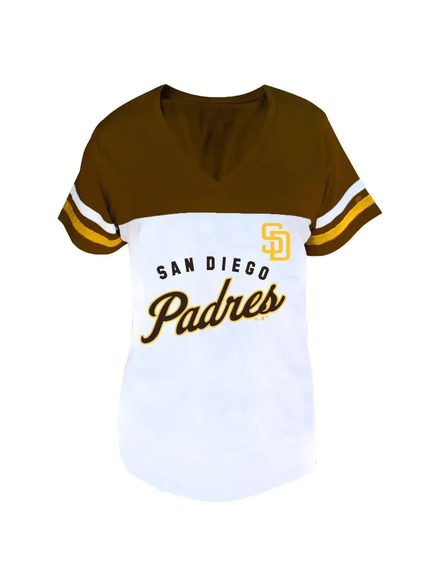 Футболка с V-образным вырезом San Diego Padres Fanatics — изображение 2 из 3, белый коричневый