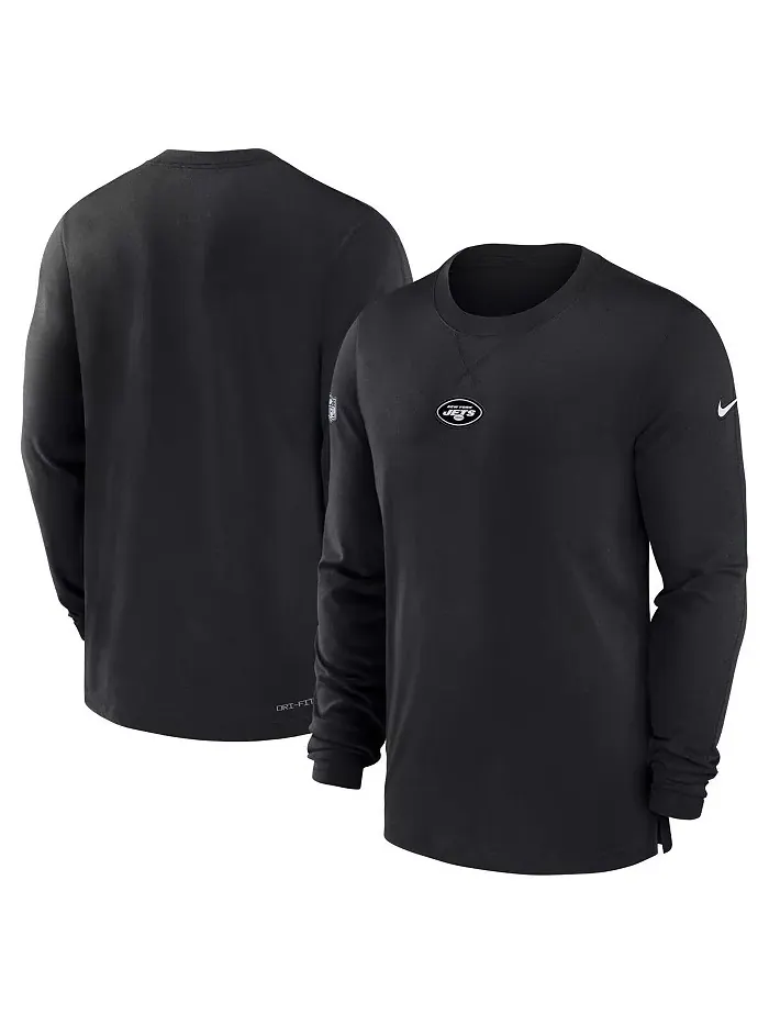 Мужская черная футболка с длинным рукавом New York Jets 2023 Sideline Performance Nike — изображение 1 из 3