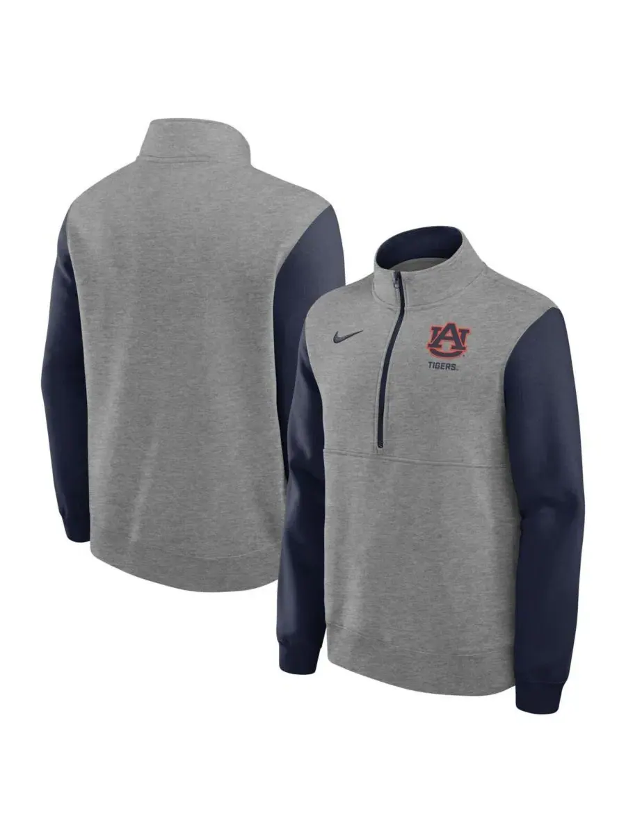 Мужской пуловер с полузамком Club Fleece Auburn Tigers Nike — изображение 1 из 3, серый темно-синий