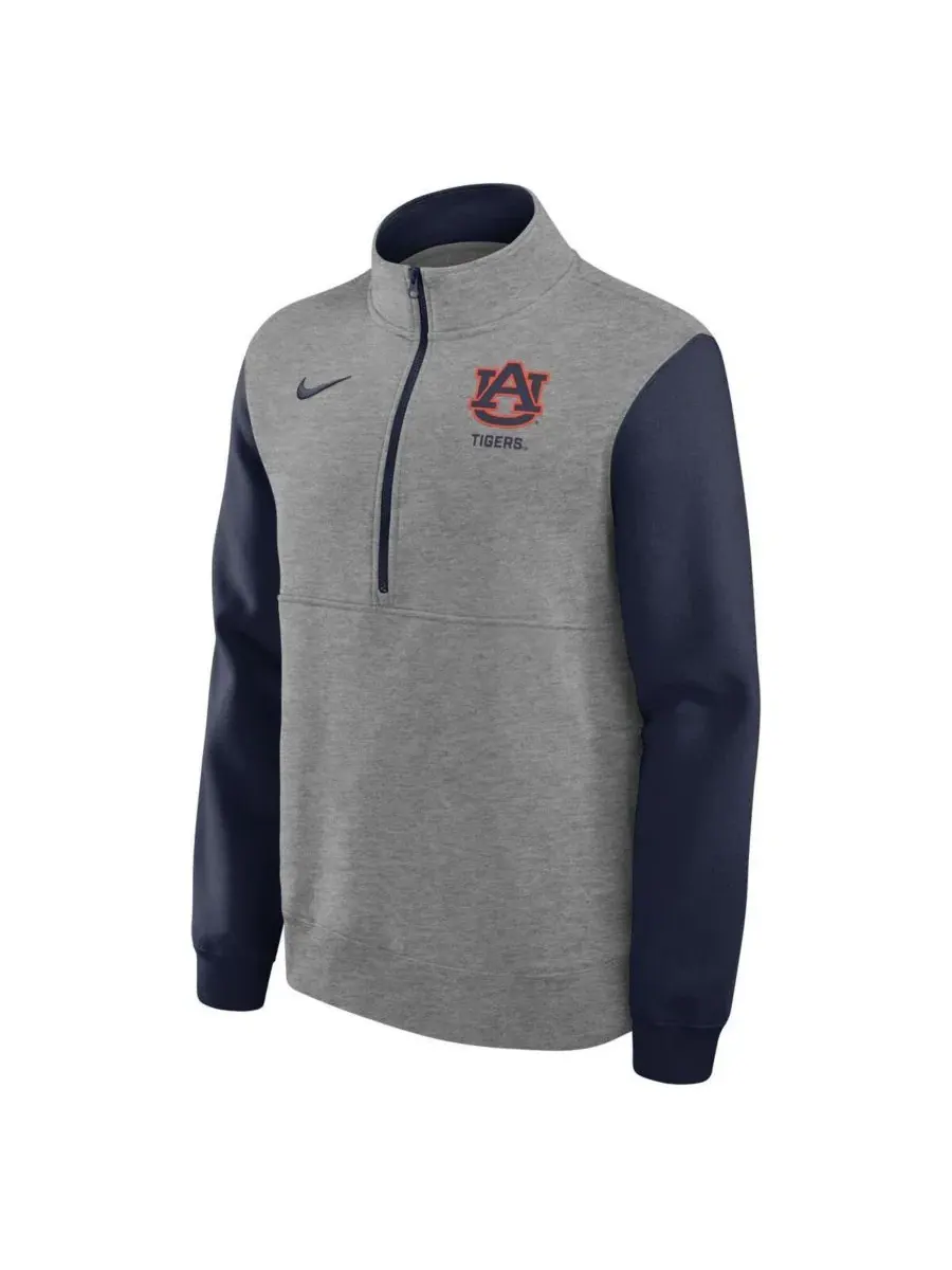 Мужской пуловер с полузамком Club Fleece Auburn Tigers Nike — изображение 2 из 3, серый темно-синий