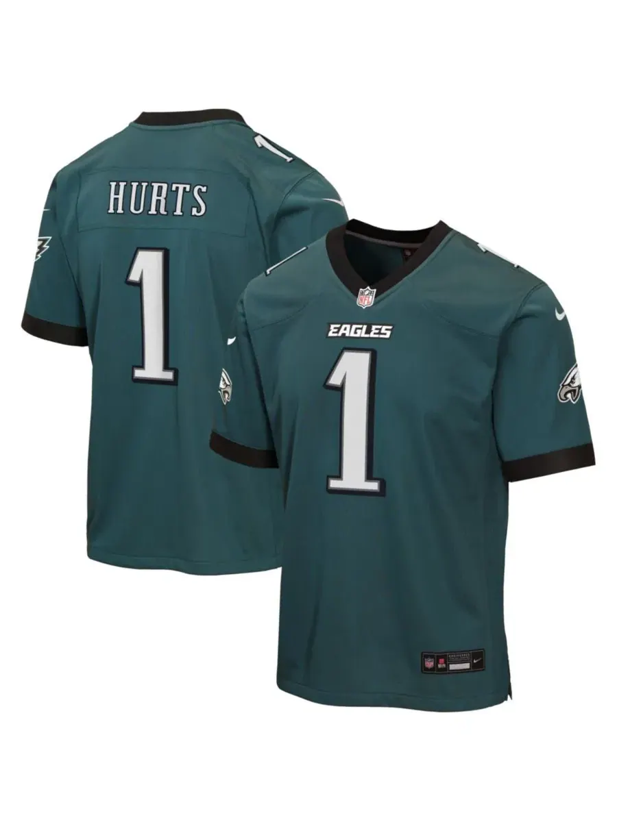 Детская футболка с длинным рукавом Jalen Hurts Philadelphia Eagles Nike — изображение 1 из 3, зеленый