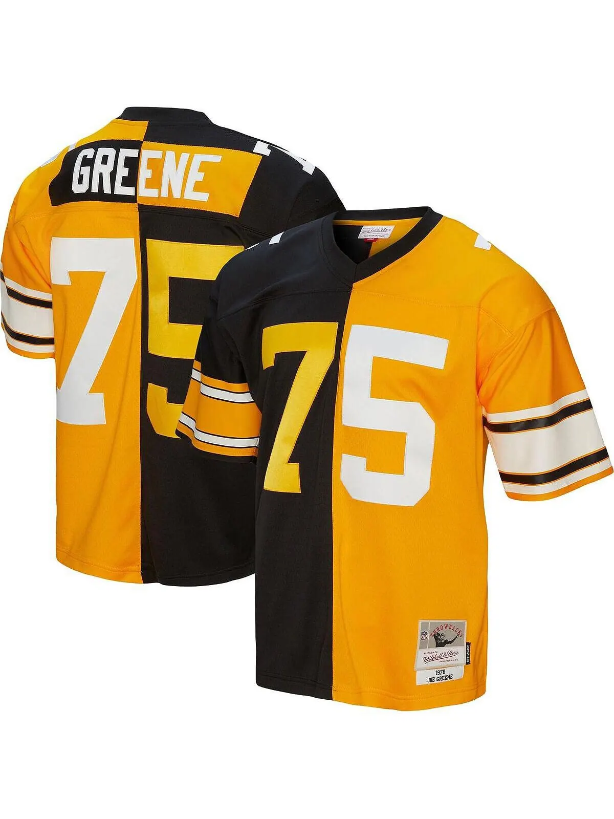 Мужская футболка joe greene black, gold pittsburgh steelers 1976 split legacy, копия джерси — изображение 1 из 4