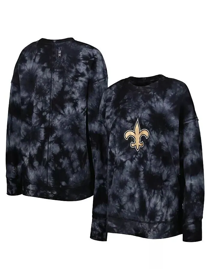 Женская черная толстовка-пуловер New Orleans Saints Bailey Tie-Dye Tri-Blend MSX by Michael Strahan — изображение 1 из 3