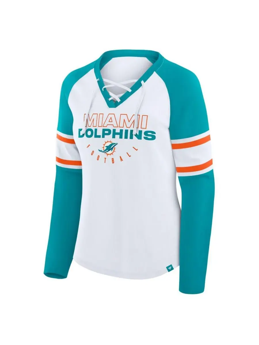 Fanatics Женская белая/бирюзовая футболка с длинными рукавами и V-образным вырезом, с рукавами — изображение 3 из 3