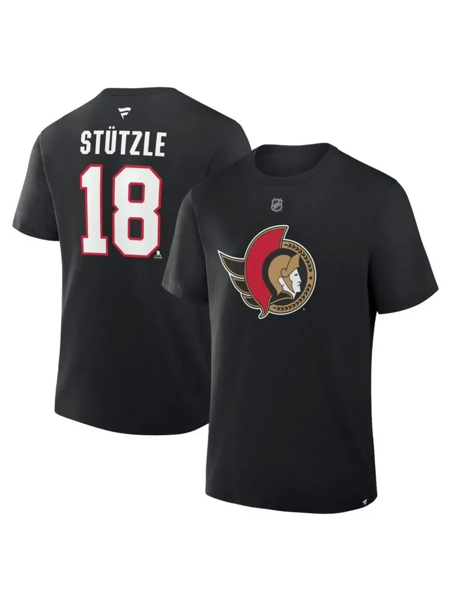 Fanatics Мужская черная футболка Tim Stutzle Ottawa Senators Authentic Stack с именем и номером — изображение 1 из 2, черный