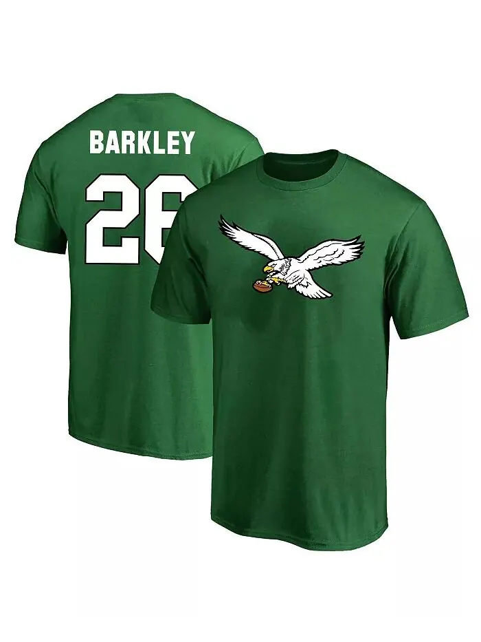 Мужская футболка Saquon Barkley Kelly Green Philadelphia Eagles с большим высоким именем и номером — изображение 1 из 3