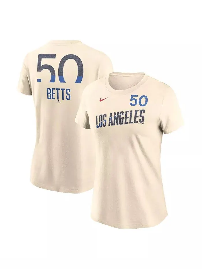 Женская футболка Mookie Betts Cream Los Angeles Dodgers 2024 City Connect Fuse с именем и номером — изображение 1 из 3