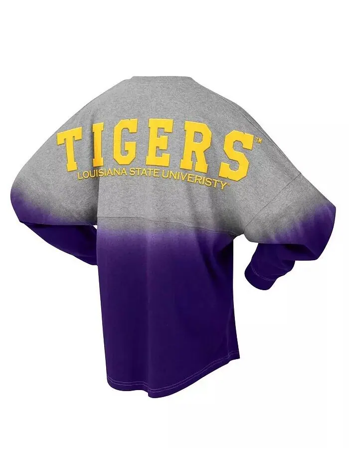 Мужская и женская фиолетовая/серая футболка LSU Tigers Ombre с длинным рукавом Spirit Jersey — изображение 2 из 3