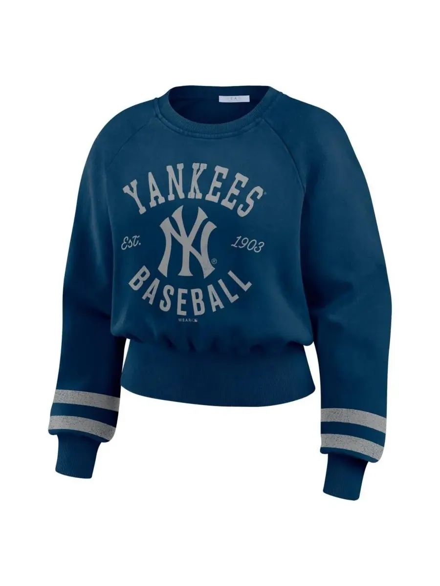 WEAR by Erin Andrews Женская укороченная толстовка с винтажным принтом New York Yankees — изображение 2 из 4, темно-синий