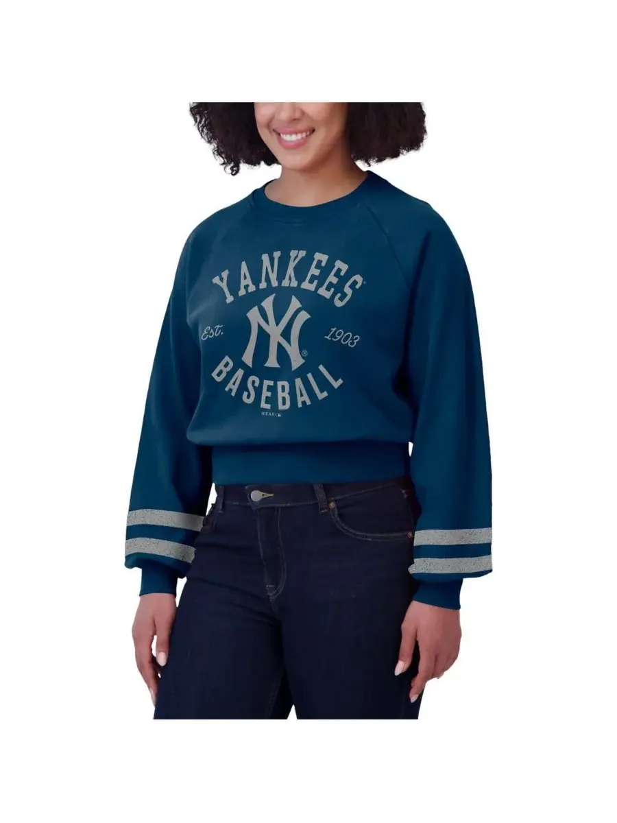 WEAR by Erin Andrews Женская укороченная толстовка с винтажным принтом New York Yankees — изображение 4 из 4, темно-синий