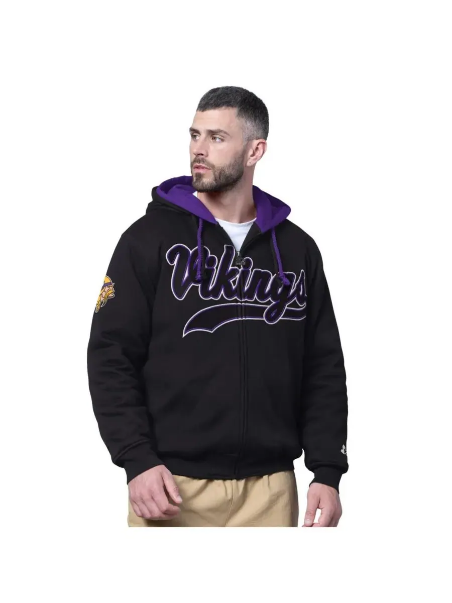Starter Мужская черная толстовка на молнии с двойной спинкой Minnesota Vikings Big Shot — изображение 1 из 2, черный