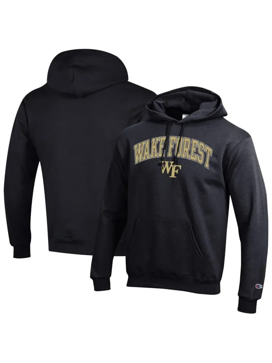 Champion Мужская черная флисовая толстовка с капюшоном Wake Forest Demon Deacons с арочным логотипом — изображение 1 из 3