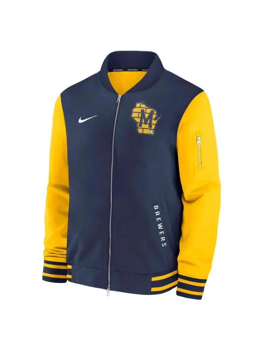Nike Мужская темно-синяя/золотая куртка-бомбер Milwaukee Brewers Authentic Collection Dugout на — изображение 2 из 3