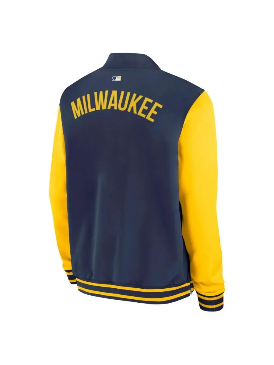 Nike Мужская темно-синяя/золотая куртка-бомбер Milwaukee Brewers Authentic Collection Dugout на — изображение 3 из 3