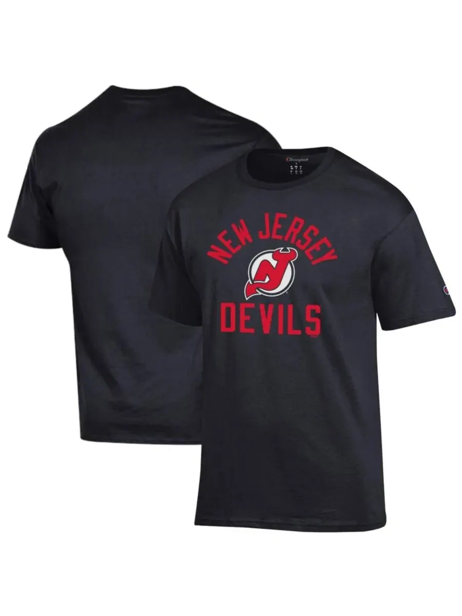 Футболка с длинным рукавом с принтом New Jersey Devils Primary Logo Champion — изображение 1 из 3, черный