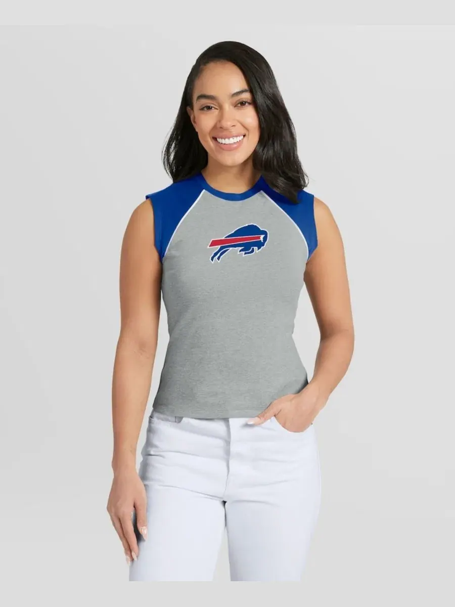 Женский укороченный топ-реглан с принтом Buffalo Bills — изображение 3 из 4, серый