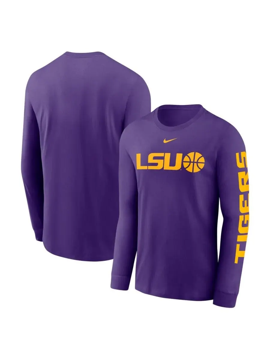 Nike Мужская фиолетовая футболка с длинными рукавами LSU Tigers Basketball Icon Two-Hit — изображение 1 из 3, фиолетовый