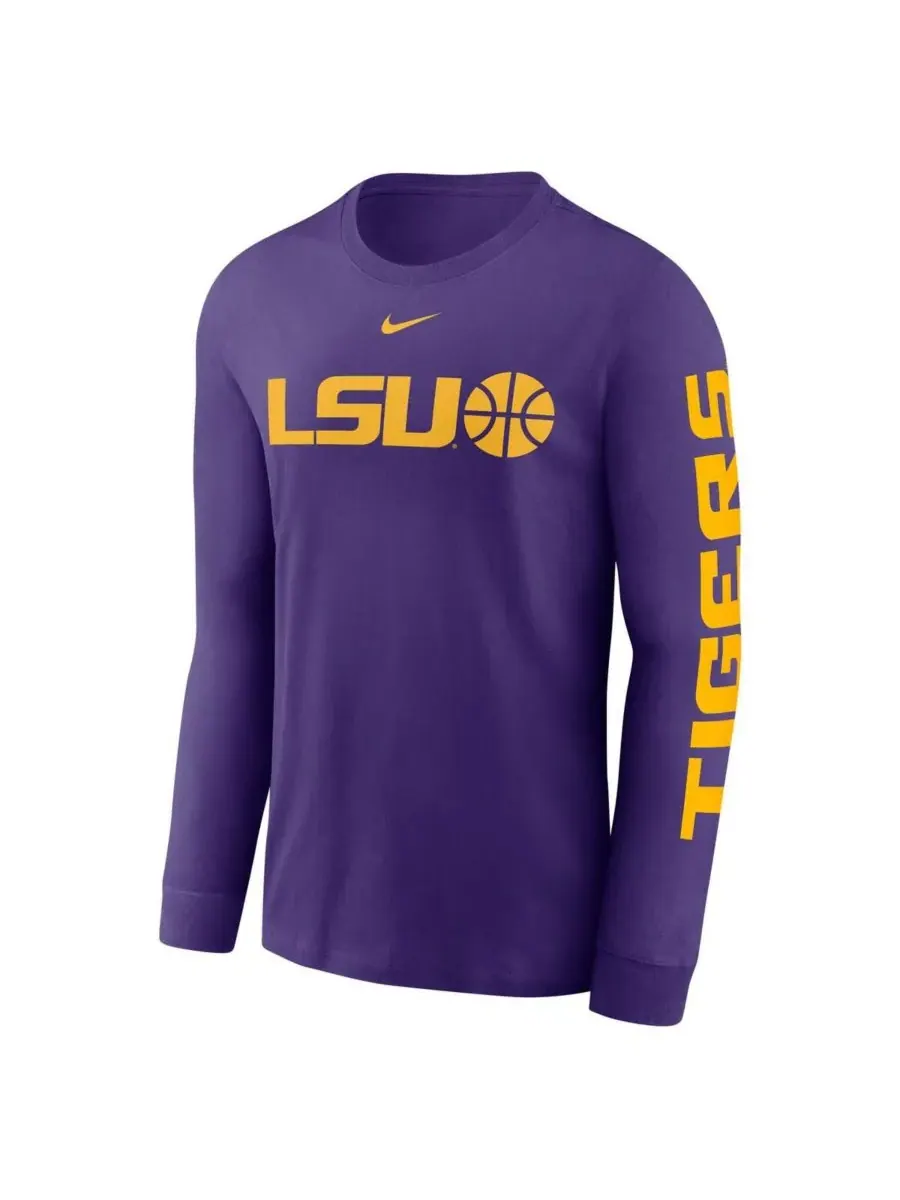 Nike Мужская фиолетовая футболка с длинными рукавами LSU Tigers Basketball Icon Two-Hit — изображение 2 из 3, фиолетовый