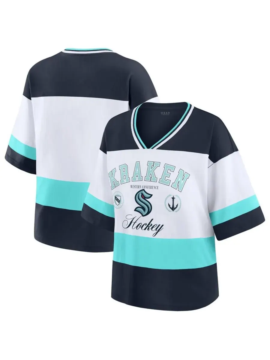 WEAR by Erin Andrews Женская футболка Deep Sea Black/White Seattle Kraken Football — изображение 1 из 3, черный белый