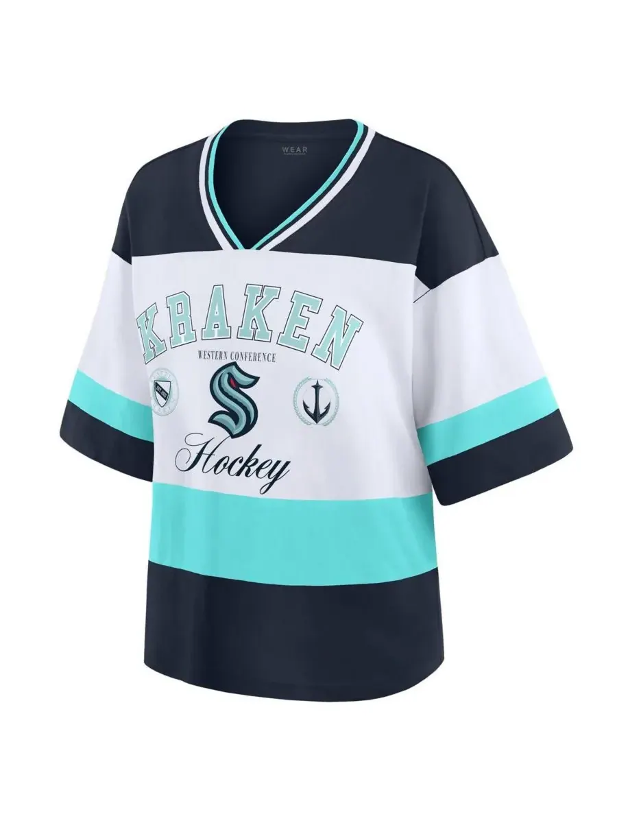 WEAR by Erin Andrews Женская футболка Deep Sea Black/White Seattle Kraken Football — изображение 2 из 3, черный белый