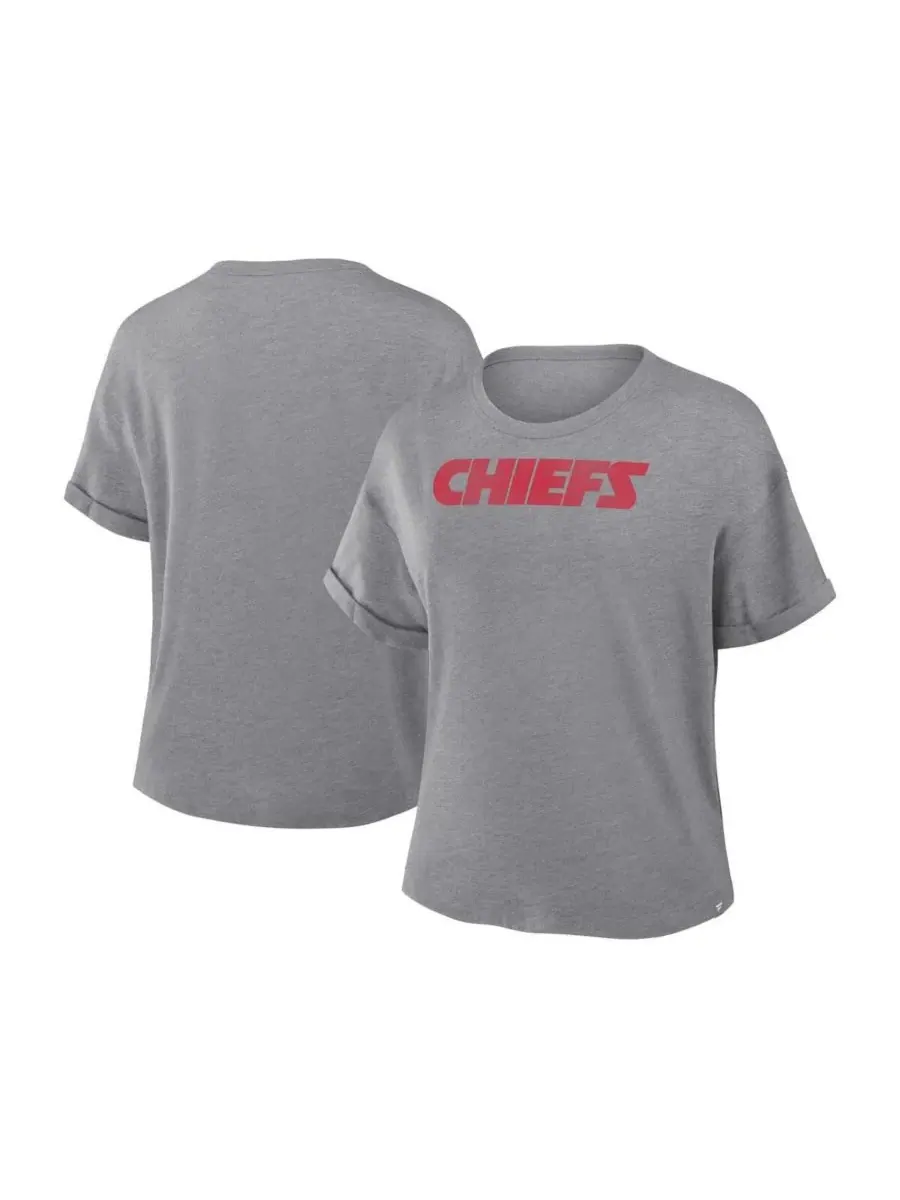 Fanatics Женская футболка свободного кроя Heather Gray Kansas City Chiefs Swing Pass Tri-Blend — изображение 1 из 3, серый
