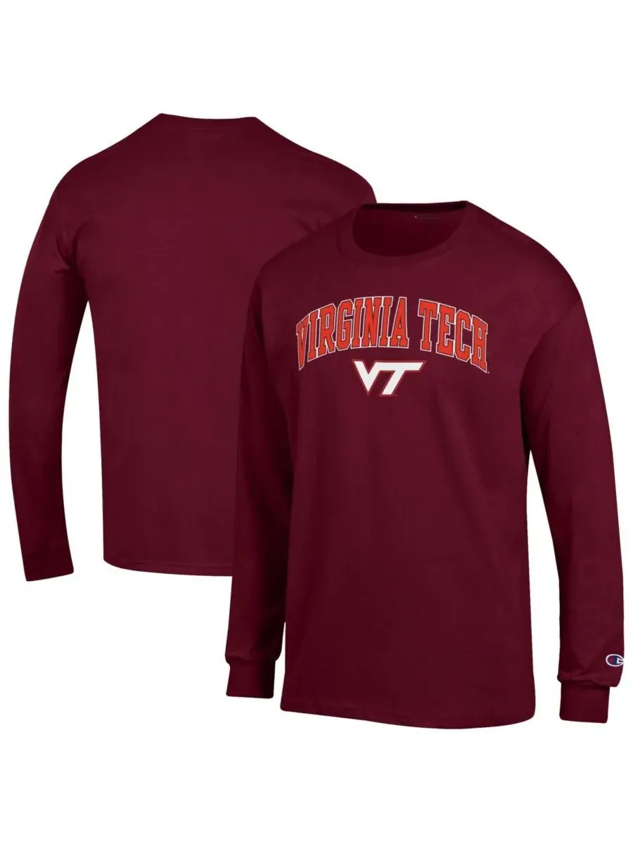 Champion Мужская футболка с длинными рукавами бордового цвета с логотипом Virginia Tech Hokies в — изображение 1 из 3